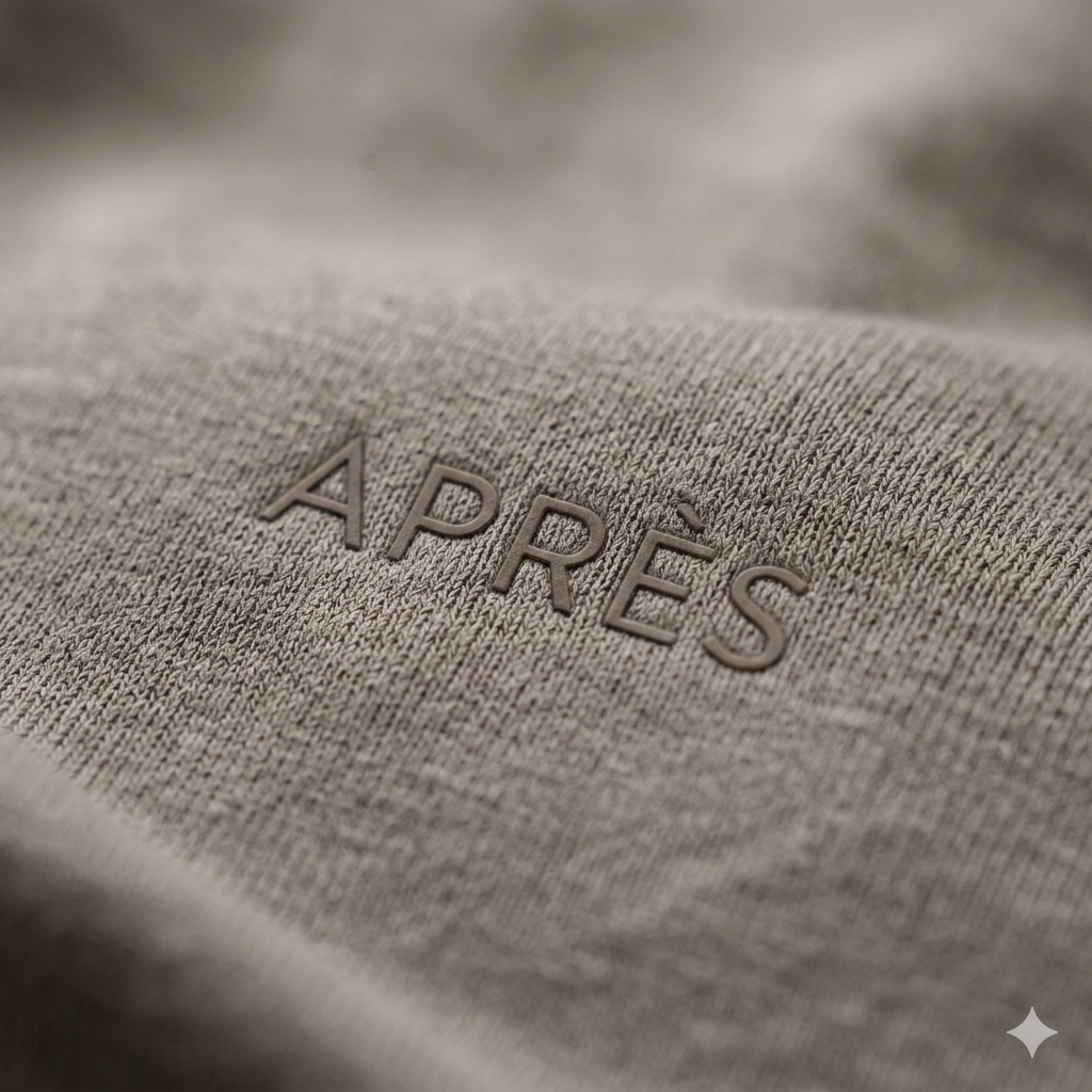 Close-up of APRÈS bamboo fabric with embossed logo